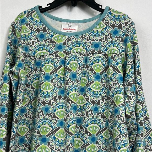 Hanna Andersson Blue and Green floral print long sleeve cotton dress size 8(130) - Picture 5 of 12